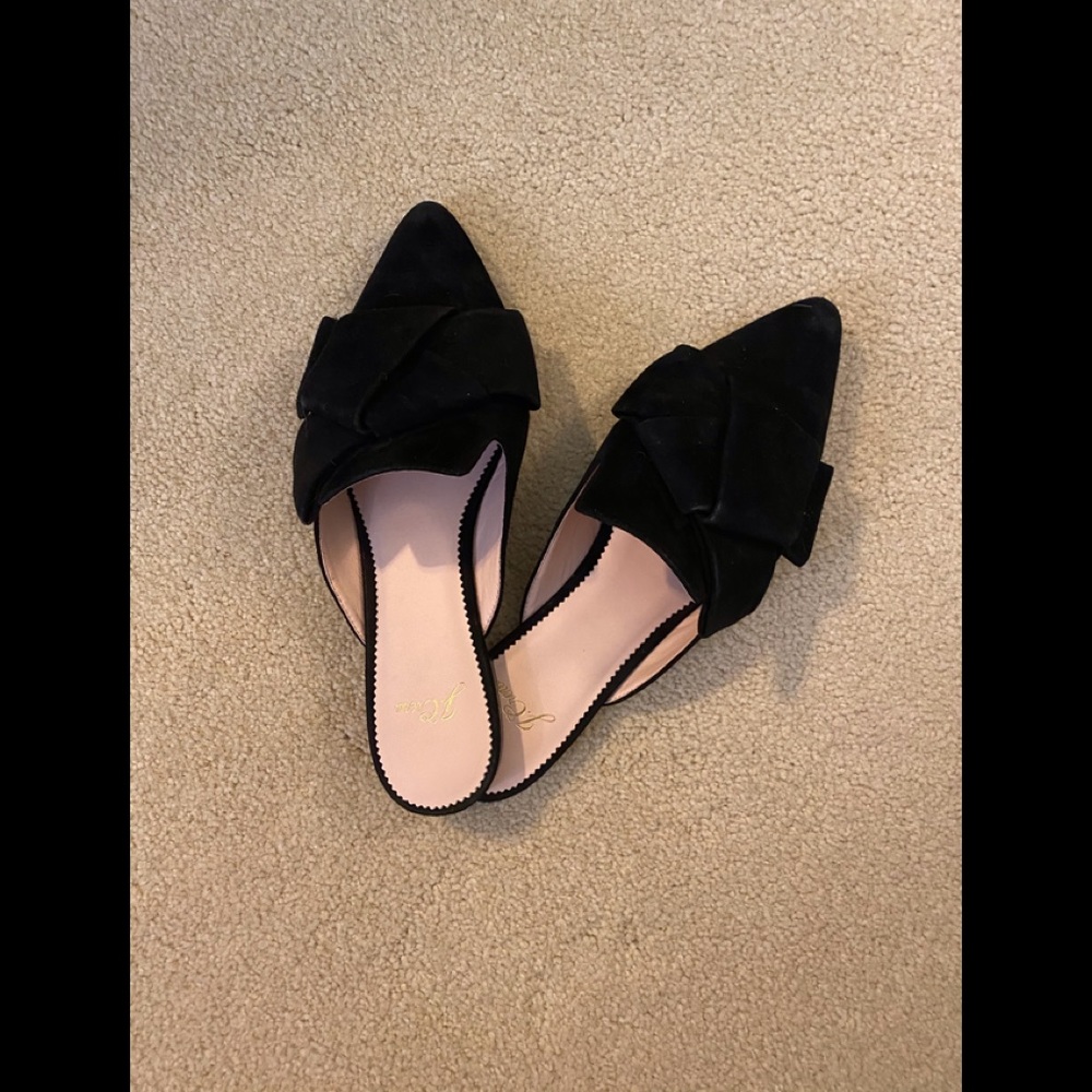 J.Crew Black Pointed-Toe Bow Mules/Slides